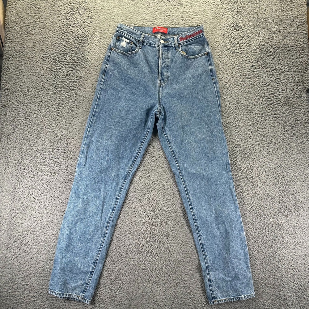 PacSun Budweiser Jeans Women 27 Blue Cotton Denim Straight Dad Travel Button-Fly
